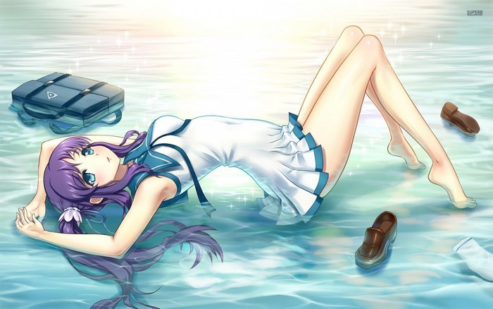 Chisaki Hiradaira from Nagi no Asukara lying in water