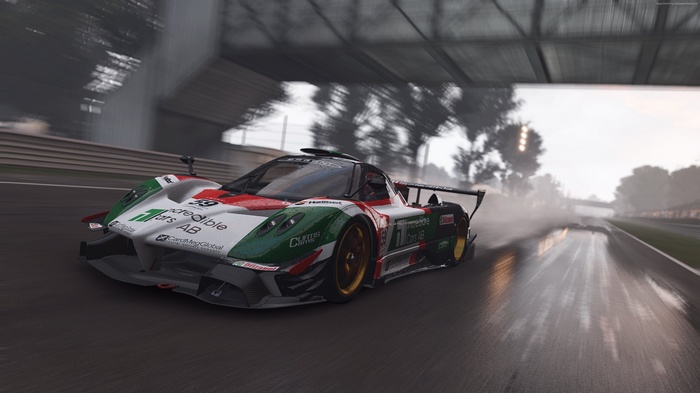 Project CARS 2 racing car on a wet track