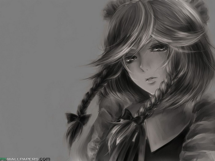 Monochrome Anime Girl with Braided Hair