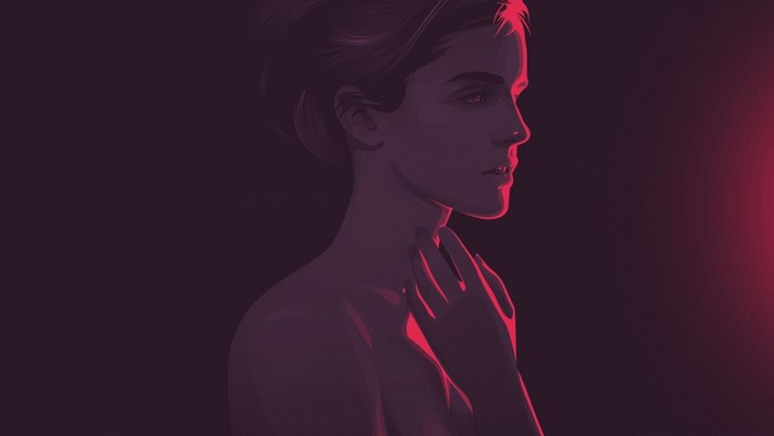 Illustration of Emma Watson in profile with red lighting