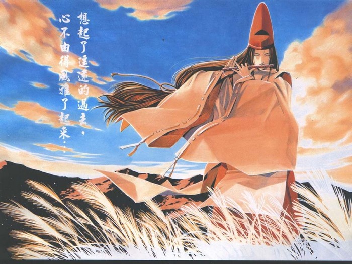 Fujiwara no Sai from Hikaru no Go playing a flute