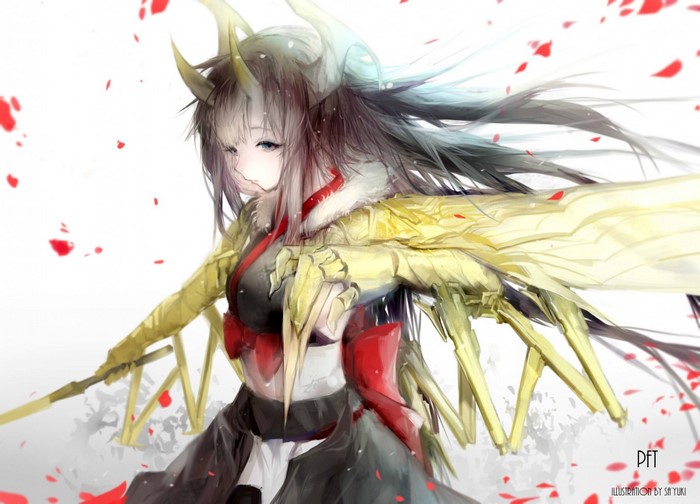 Anime girl with horns and wings, Pixiv Fantasia