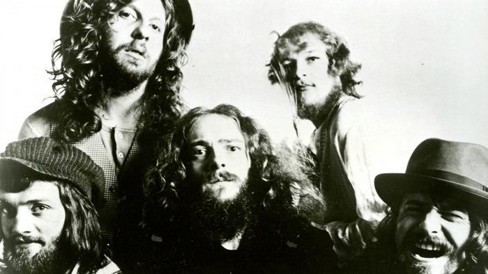 Jethro Tull band members in black and white photo