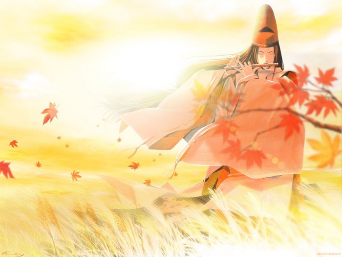 Fujiwara no Sai from Hikaru no Go playing flute
