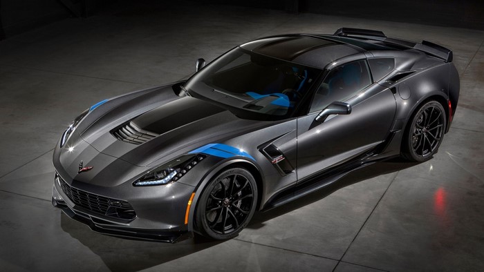 Gray Chevrolet Corvette C7 ZR1 with blue accents