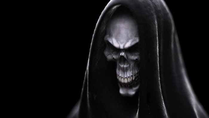 Grim Reaper skull in a black hood