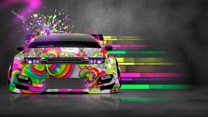Customized car with psychedelic design and colorful effects