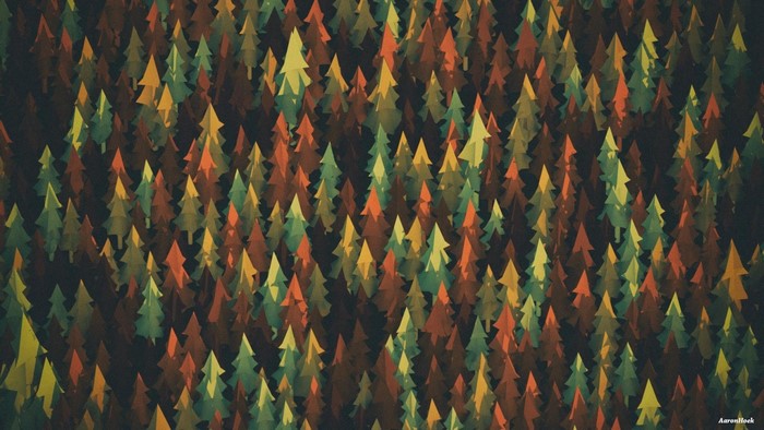 Abstract forest of colorful trees in autumn
