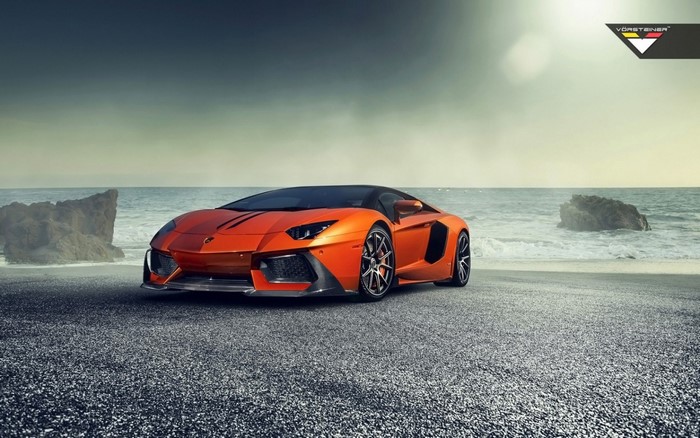 Orange Lamborghini Aventador on a Beach