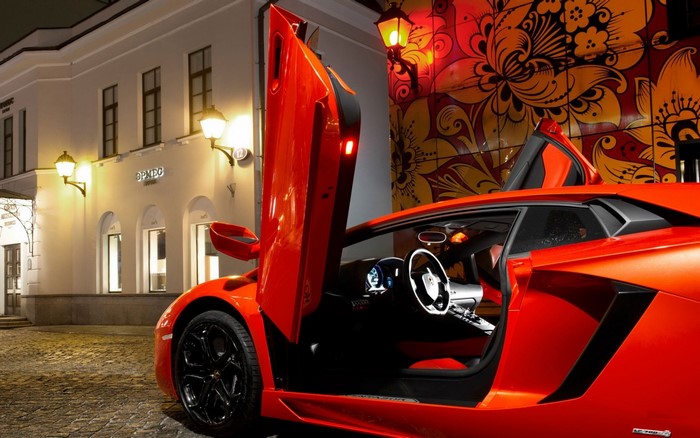 Red Lamborghini Aventador with Doors Open