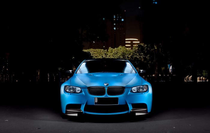 Blue BMW M3 Coupe at Night