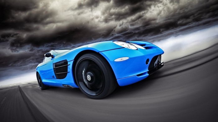 Blue Mercedes-Benz SLR McLaren Sports Car on Road