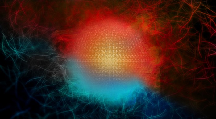 Abstract digital art with red and blue light effects