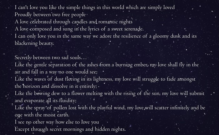 Poem about love with a starry background
