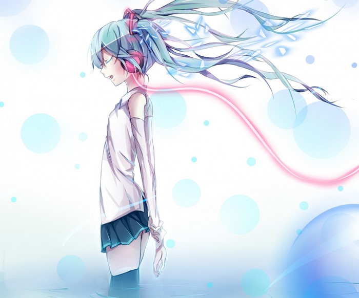 Hatsune Miku from Vocaloid wearing headphones