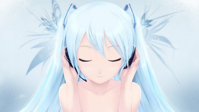 Hatsune Miku from Vocaloid wearing headphones