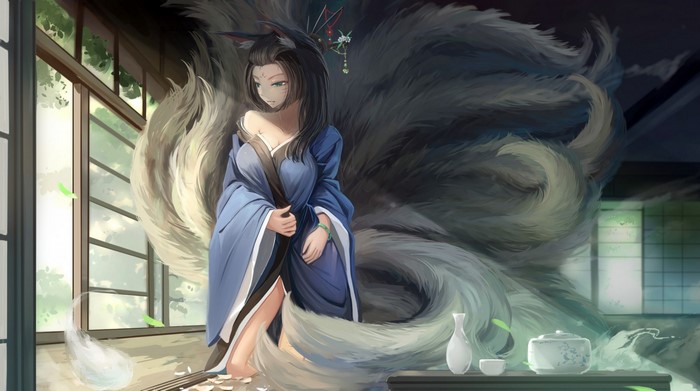 Elegant Fox Girl in Traditional Japanese Room