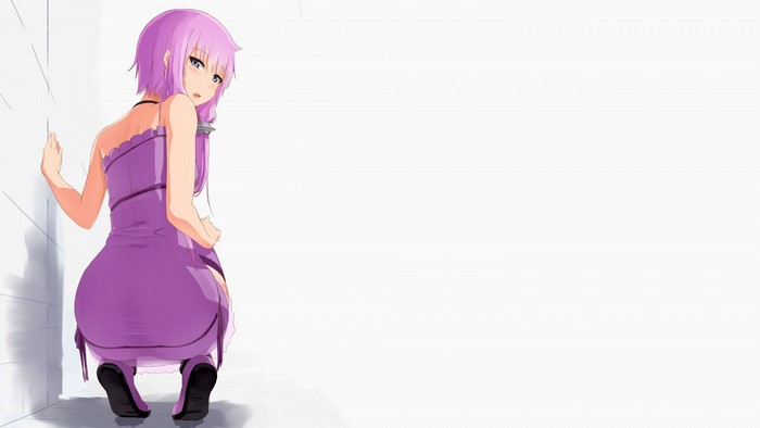 Yuzuki Yukari from Vocaloid in a purple dress