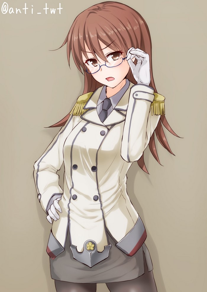 Anime girl in uniform adjusting glasses