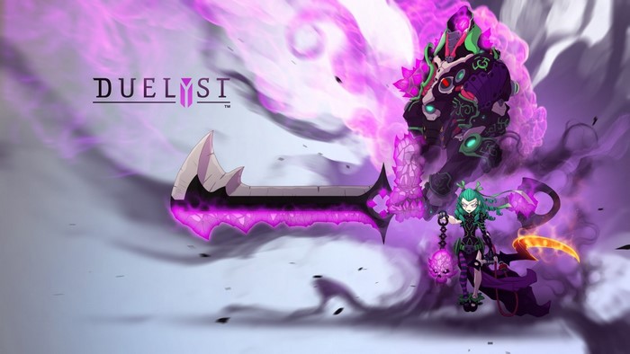 Duelyst artwork with characters and large sword