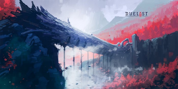 Duelyst artwork with a deer on a bridge