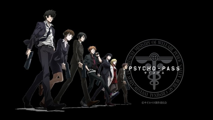 Psycho-Pass characters walking with logo