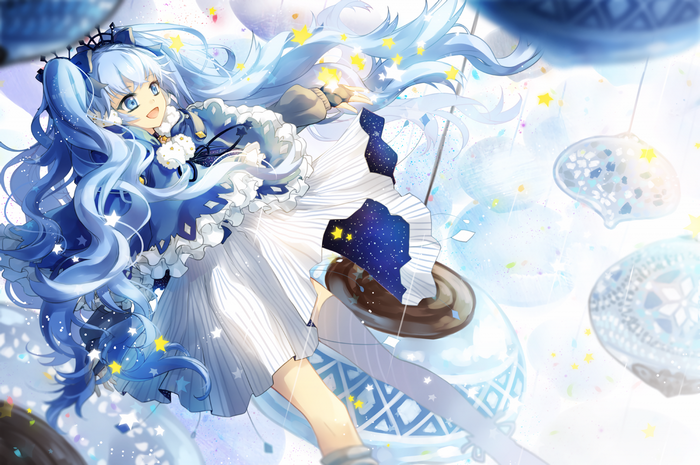 Hatsune Miku with blue twintails and stars