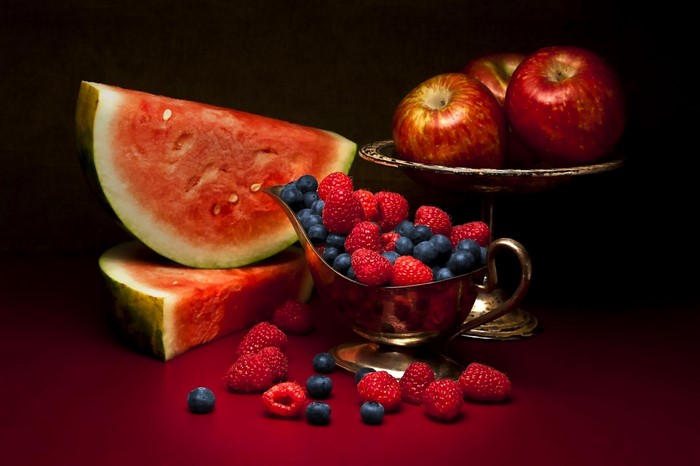 Still Life of Apples, Berries, and Watermelon