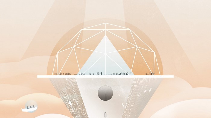 Geometric dome structure on a floating island