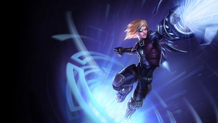 Ezreal from League of Legends firing energy blast