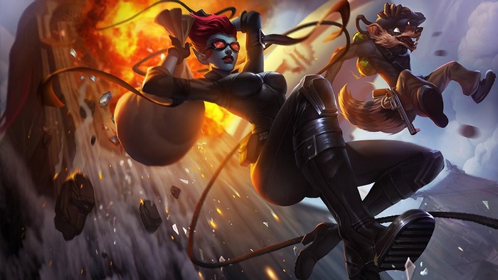 Miss Fortune and a raccoon from League of Legends