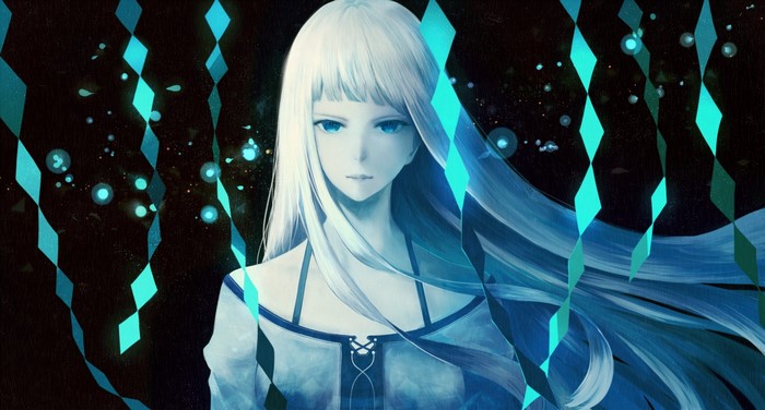 Anime girl with white hair and blue eyes