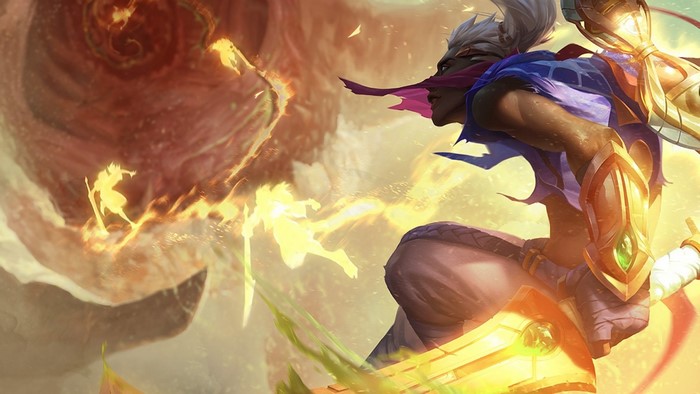 Ekko from League of Legends in a fiery battle