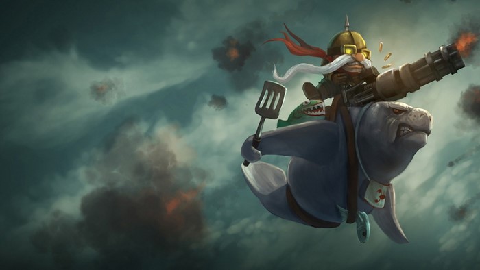 Corki from League of Legends riding a seal
