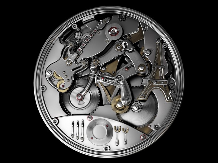 Watch mechanism with guitar and Eiffel Tower