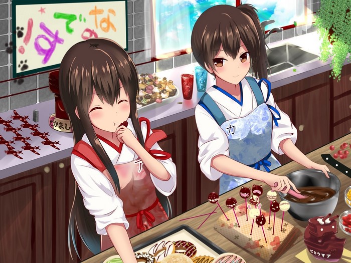 Kaga and Akagi from Kantai Collection cooking sweets