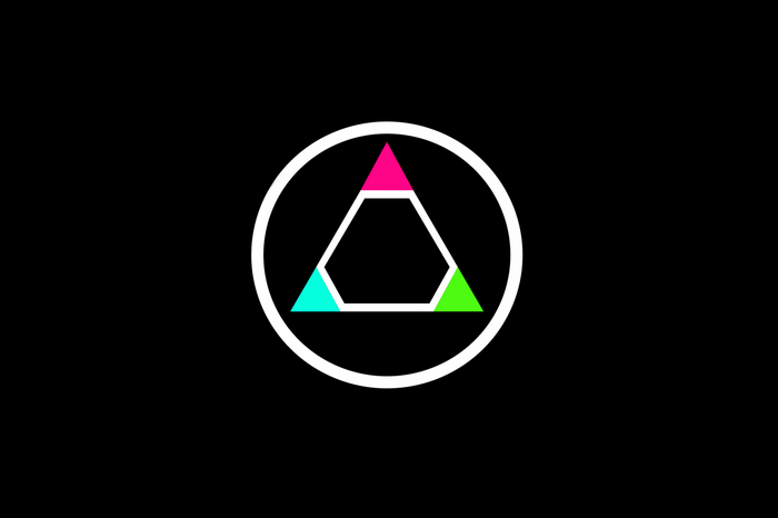 Abstract geometric logo with colorful triangles