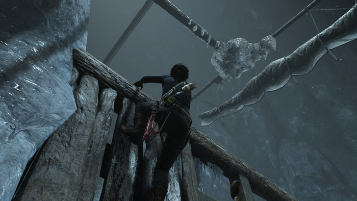 Lara Croft from Rise of the Tomb Raider climbing