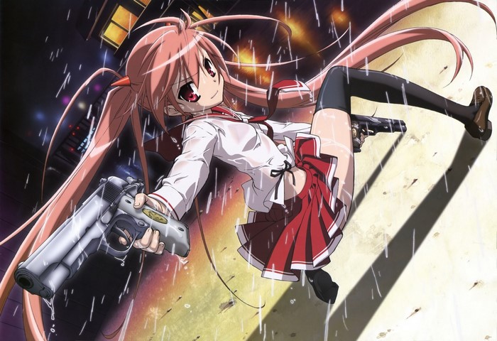 Aria Holmes Kanzaki from Hidan no Aria holding guns