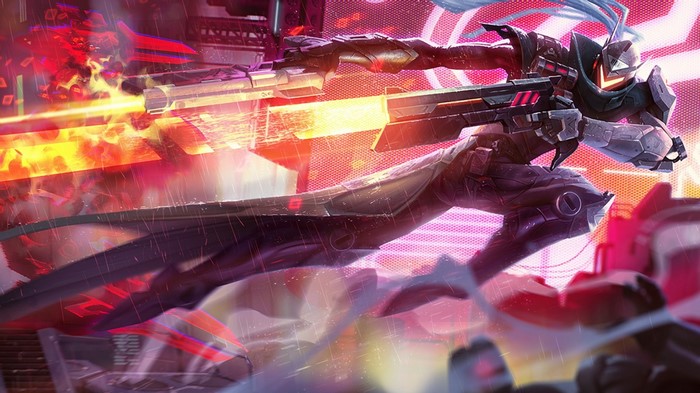 Lucian from League of Legends firing guns