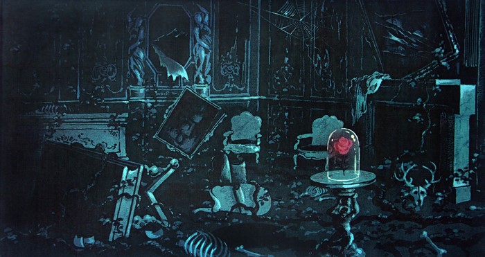 Beauty and the Beast Enchanted Rose in Dark Room