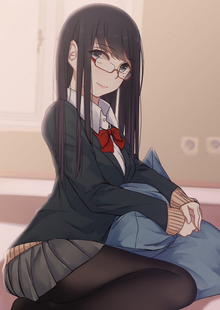 Anime girl with glasses and school uniform