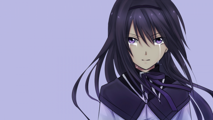 Akemi Homura from Mahou Shoujo Madoka Magica crying