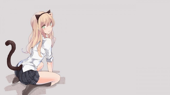 Anime girl with cat ears and tail sitting