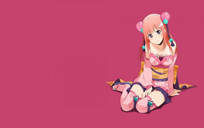 Anime girl with pink hair in a pink kimono