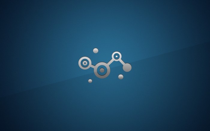 Abstract molecular logo on blue background