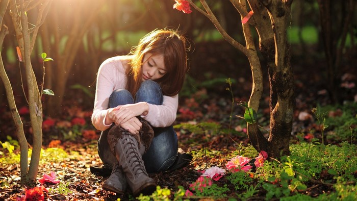 Sunlight Trees Forest Leaves Women Outdoors Women Model Depth Of Field Flowers Long 6744