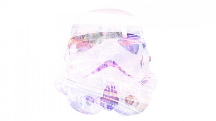 Stormtrooper helmet with city overlay