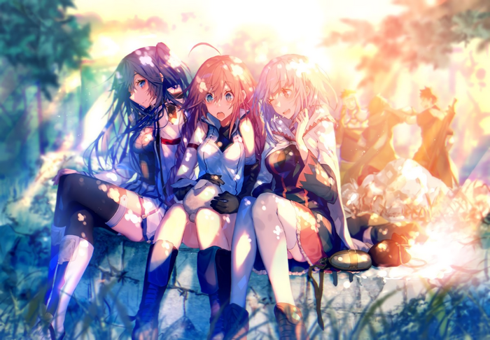 Hai to Gensou no Grimgar: Three Girls on a Stone Wall