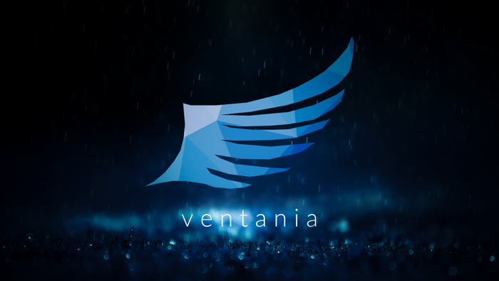 Ventania logo with blue wing and rain